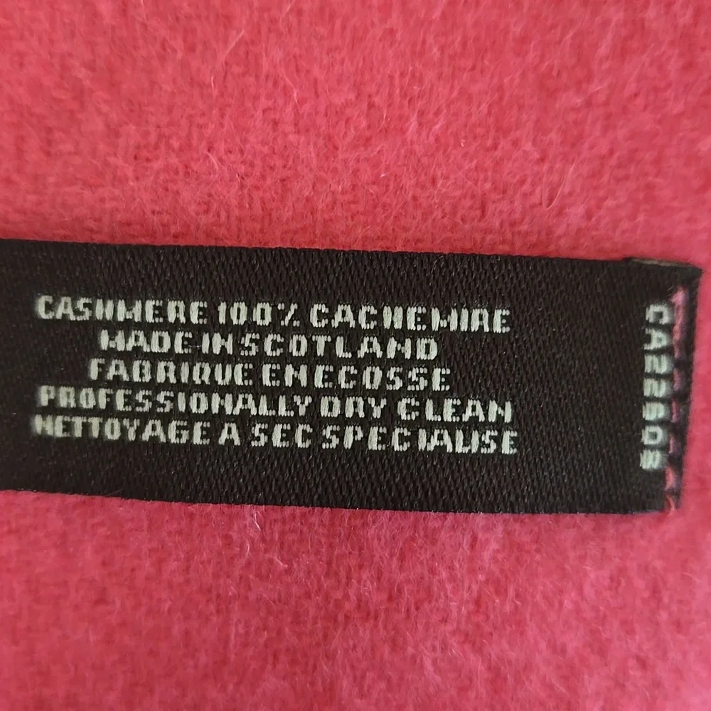 Coach 100%‎ Cashmere Scarf – Pink with Fringe Trim, Luxe Preppy Classic
